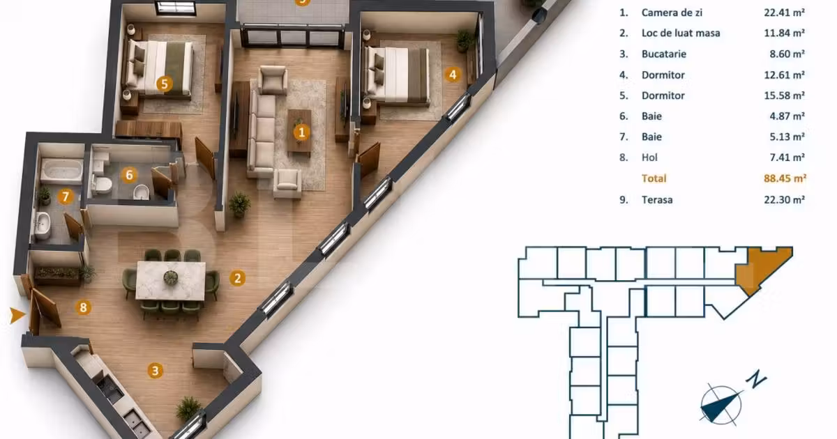 Apartament de vânzare cu 3 camere în zona Între Lacuri, Cluj-Napoca