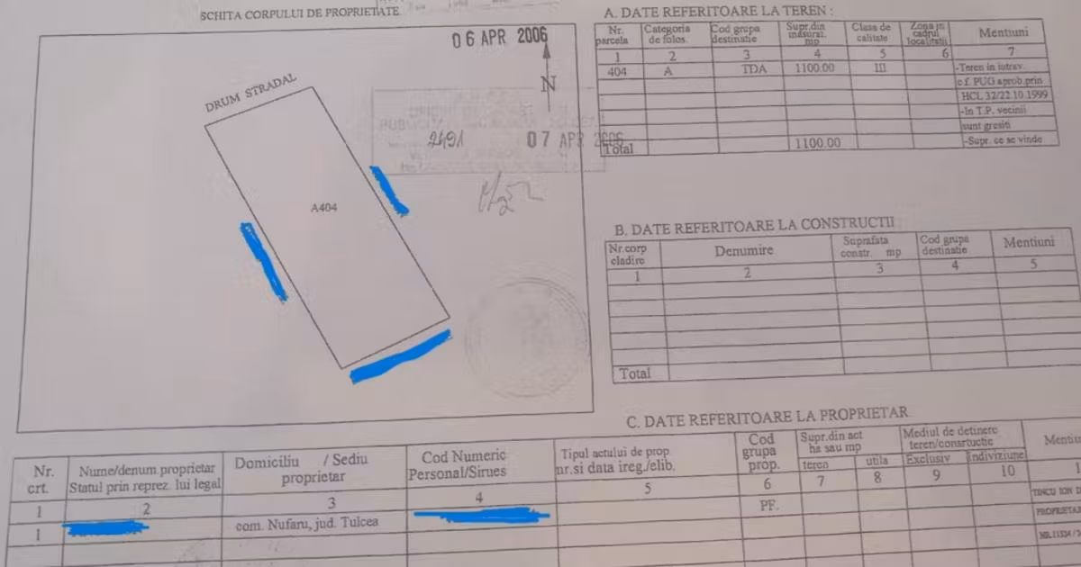 Teren Construcții intravilan de vânzare de 1100 mp, în Nufăru