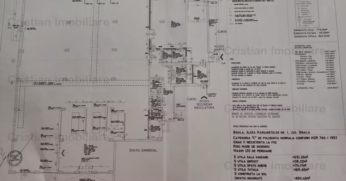 Spațiu comercial de vânzare de 795 mp, în zona Central, Brăila