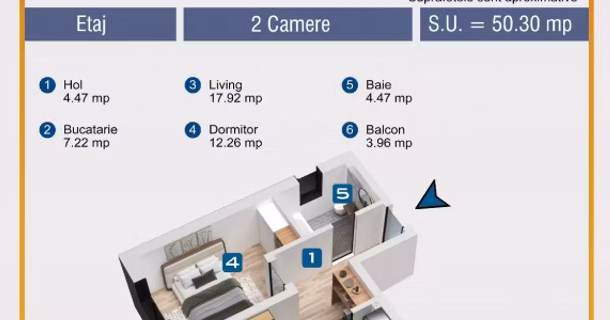Apartament de vânzare cu 2 camere în Chiajna