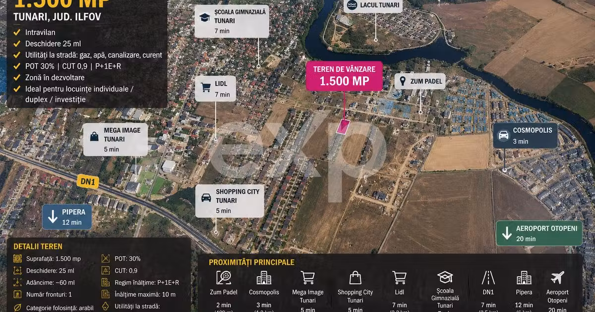 Teren Construcții intravilan de vânzare de 1500 mp, în Tunari