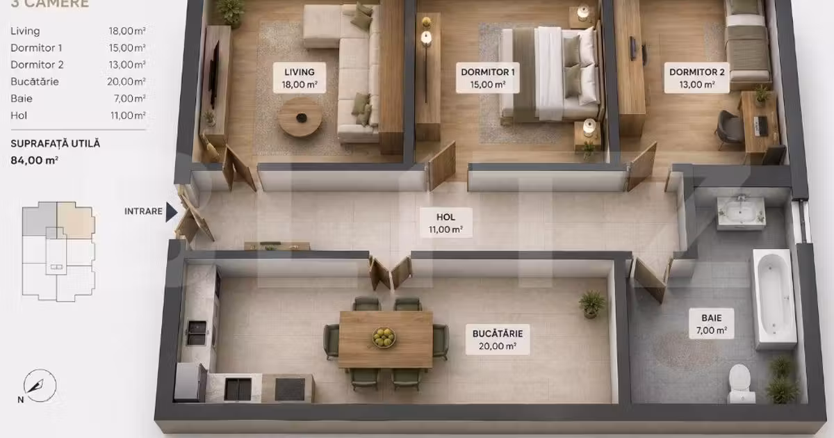 Apartament de vânzare cu 3 camere, mobilat în zona Centrul Istoric, Brașov