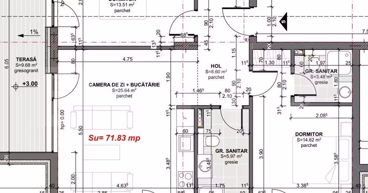 Apartament de vânzare cu 3 camere în Apahida