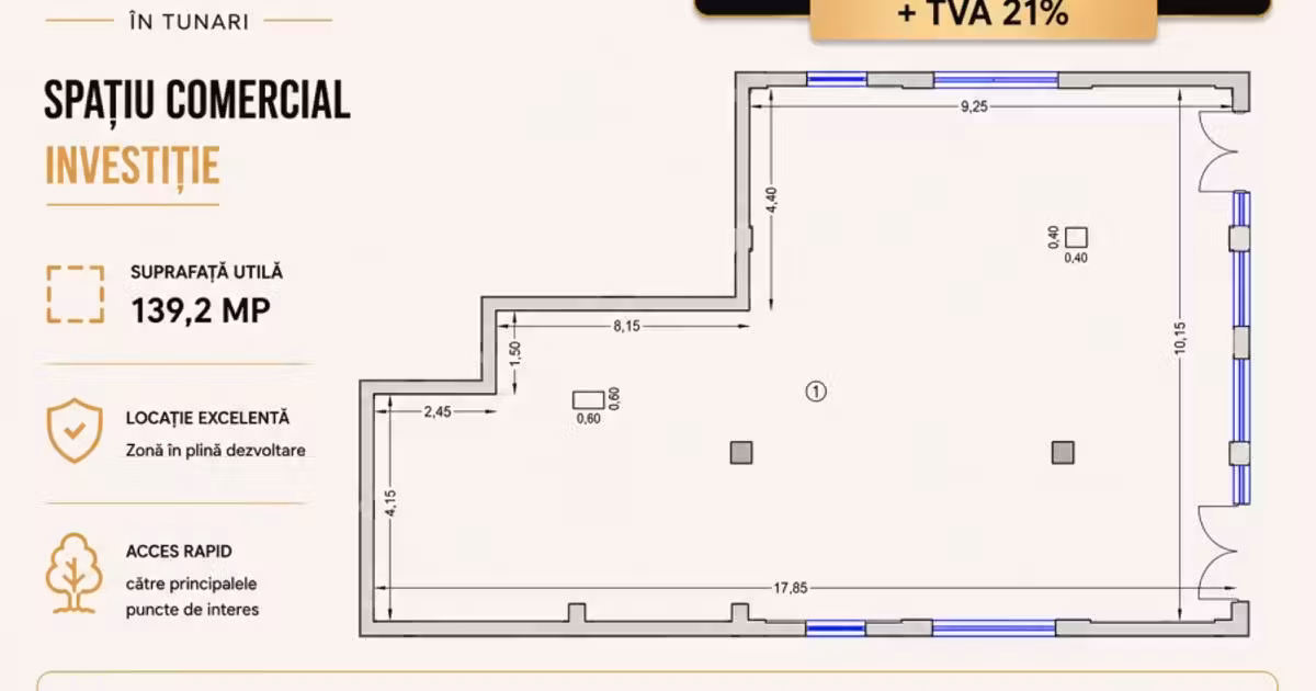 Spațiu comercial de vânzare de 139.20 mp, în Tunari