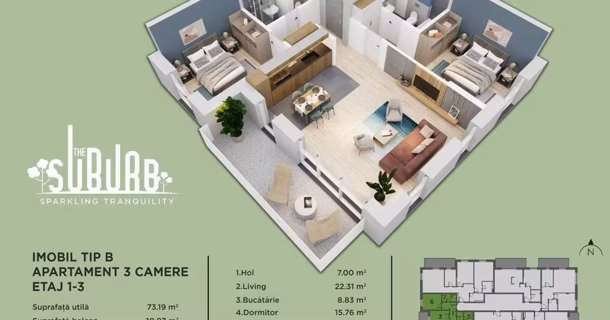 Apartament de vânzare cu 3 camere în Buftea