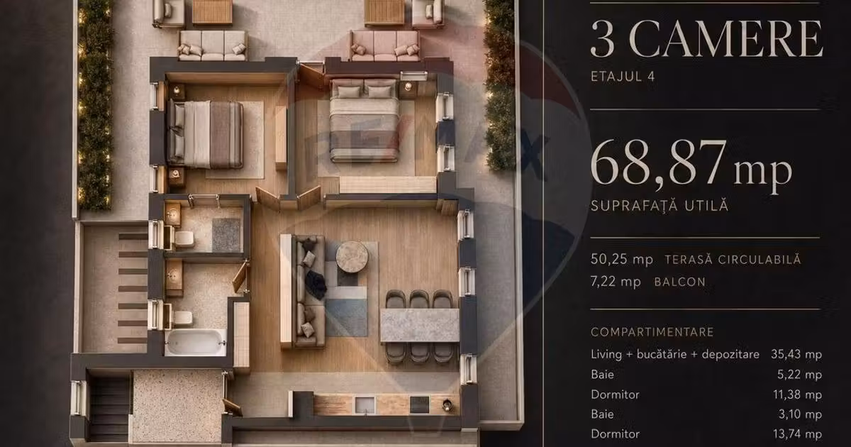 Apartament de vânzare cu 3 camere în zona Tractorul, Brașov