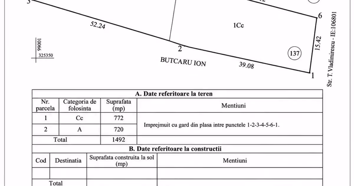 Teren Construcții intravilan de vânzare de 1492 mp, în Mihail Kogălniceanu