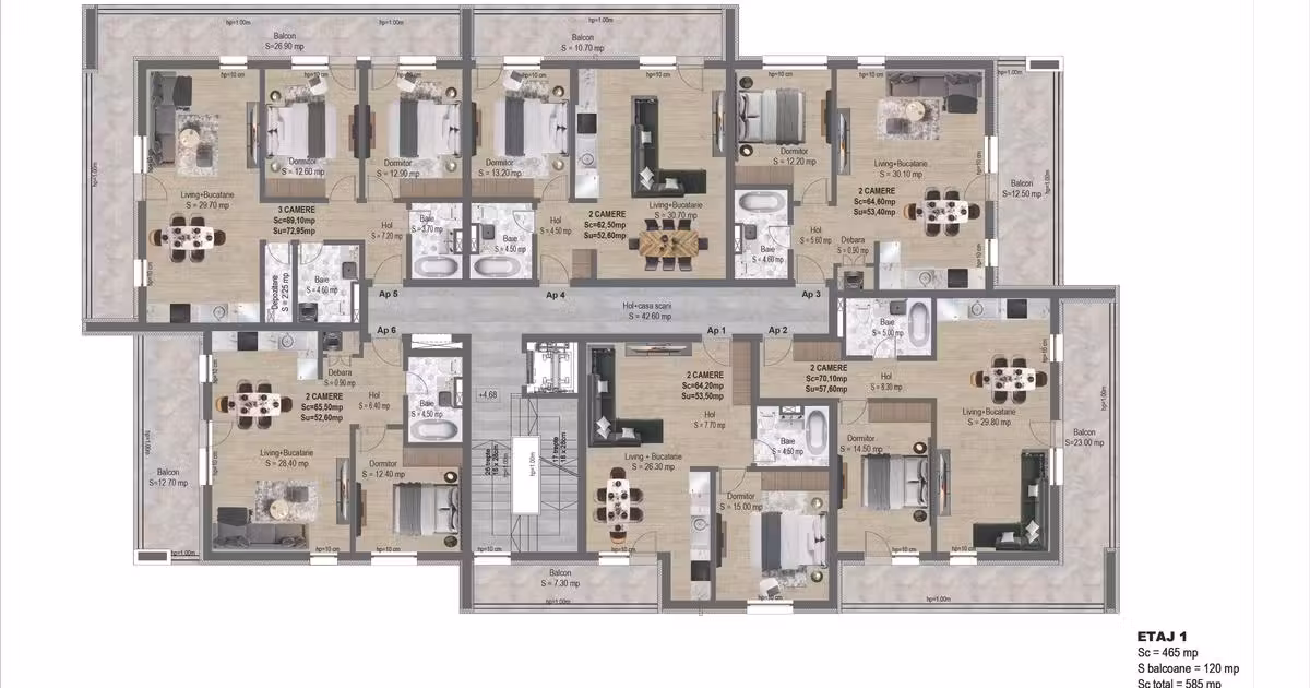 Apartament de vânzare cu 3 camere în zona Exterior Nord, Ploiești