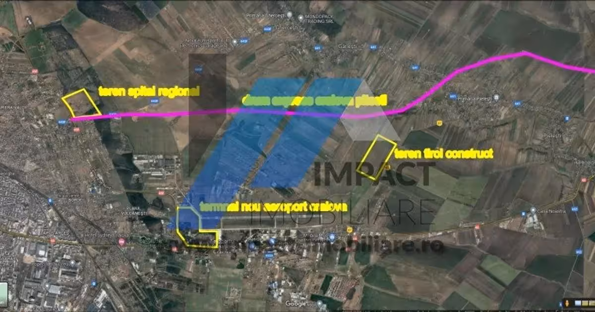 Teren Construcții extravilan de vânzare de 100000 mp, în zona Aeroport, Craiova