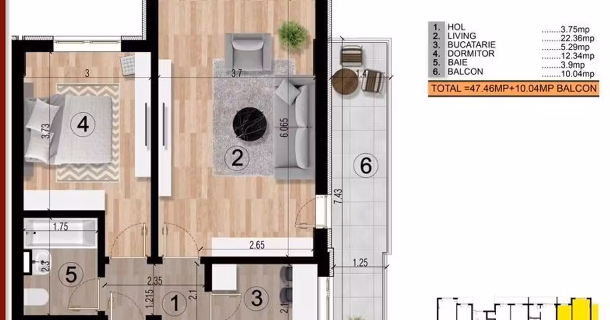 Apartament de vânzare cu 2 camere în Popești-Leordeni