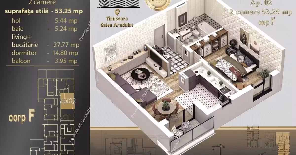Apartament de vânzare cu 2 camere, mobilat în zona Aradului, Timișoara