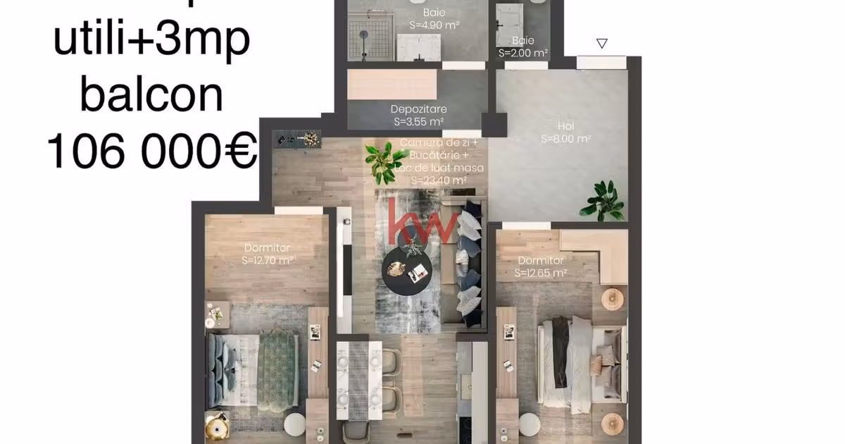 Apartament de vânzare cu 3 camere în Valea Lupului