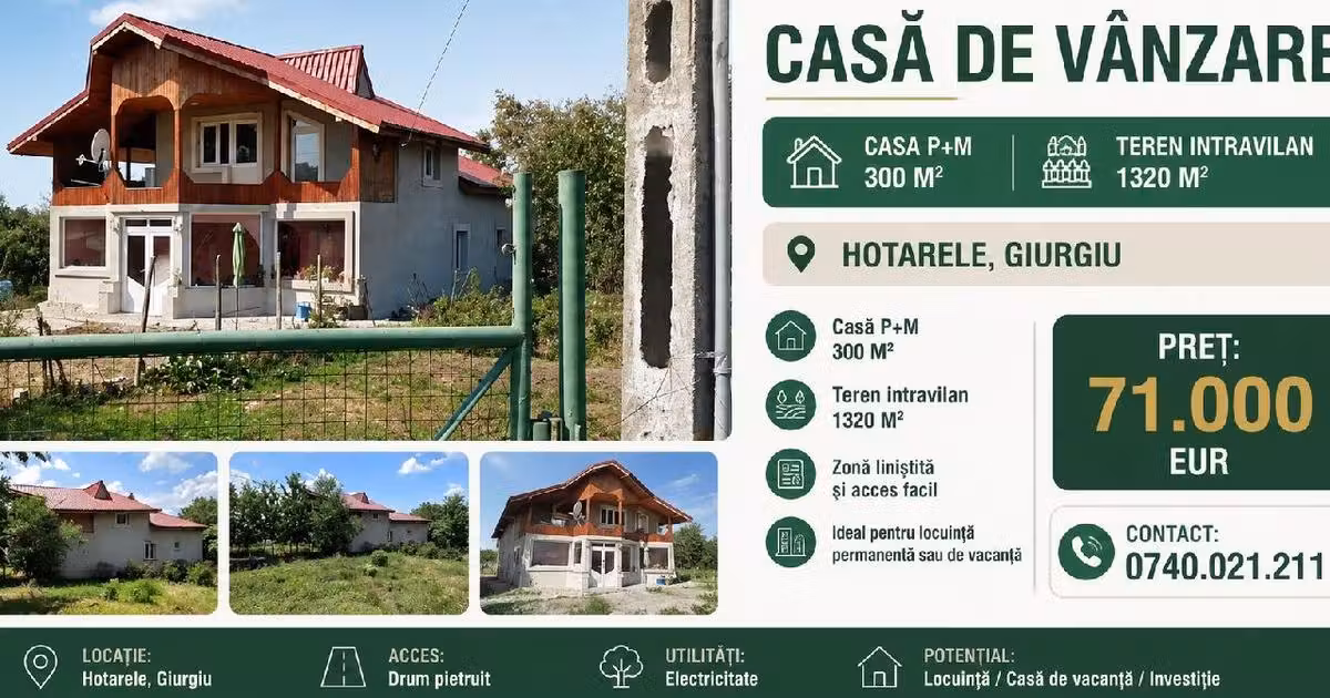 Casă individuală de vânzare cu 3 camere în Hotarele