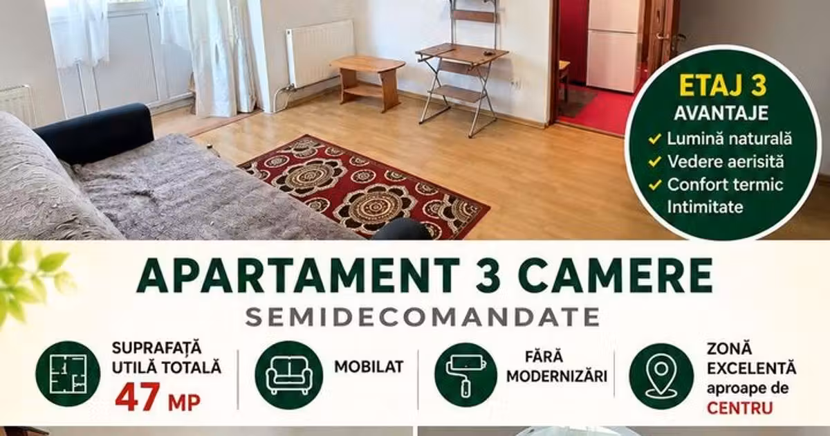 Apartament de vânzare cu 3 camere, mobilat în zona Central, Vaslui