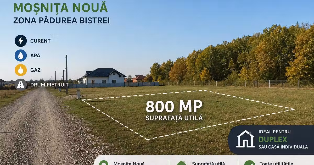 Teren Construcții intravilan de vânzare de 800 mp, în Moșnița Nouă