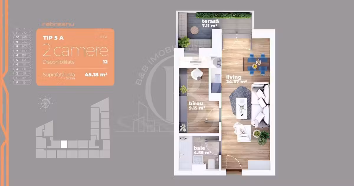 Apartament de vânzare cu 2 camere, mobilat în zona Titan, Sector 3