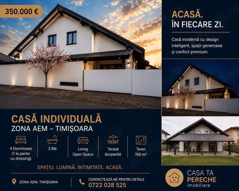 Vand casă individuală de vânzare în Timișoara, zona AEM | 177 mp utili | teren 760 mp | P+ M