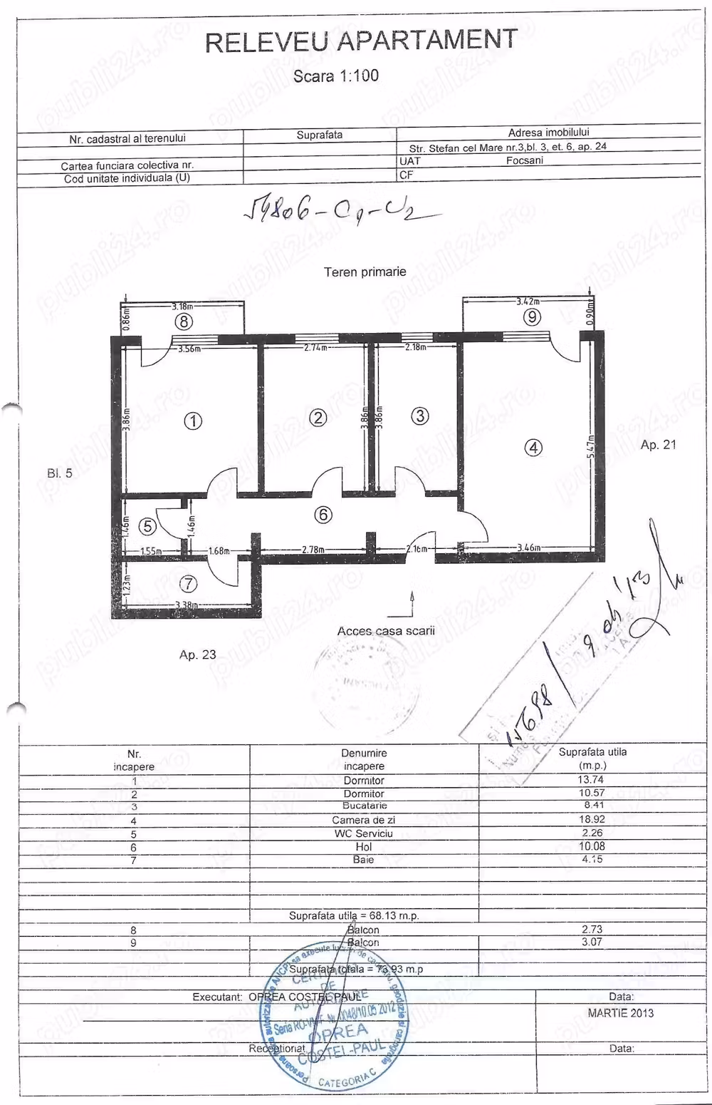 vand apartament 3 camere central