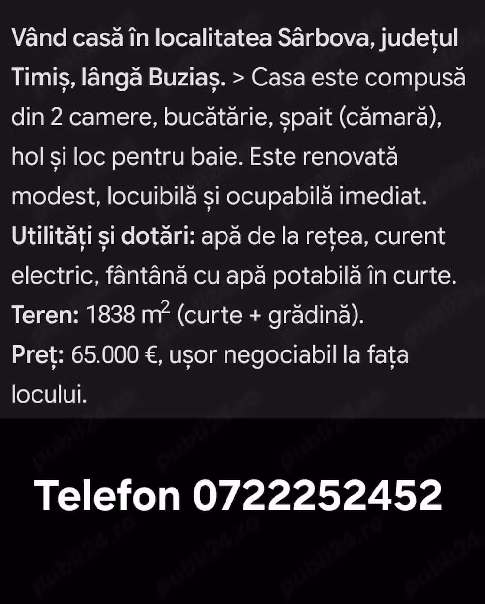 Vând casă in localitatea Sarbova.Jud.Timiș