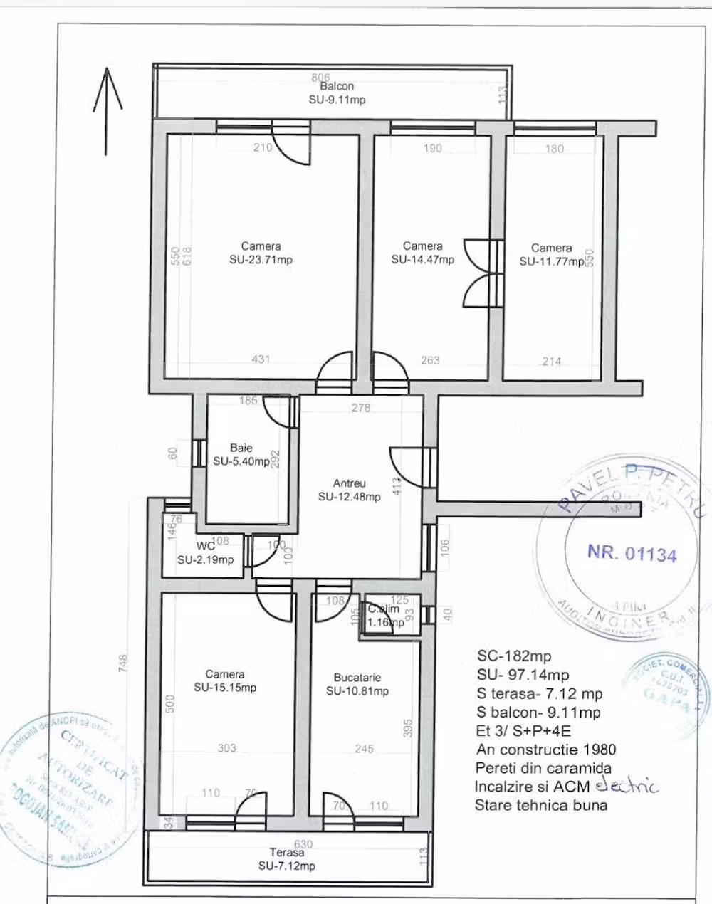 de vanzare apartament 4 camere decomandate centru Nicolae Balcescu etaj 3 din 4 singur pe etaj