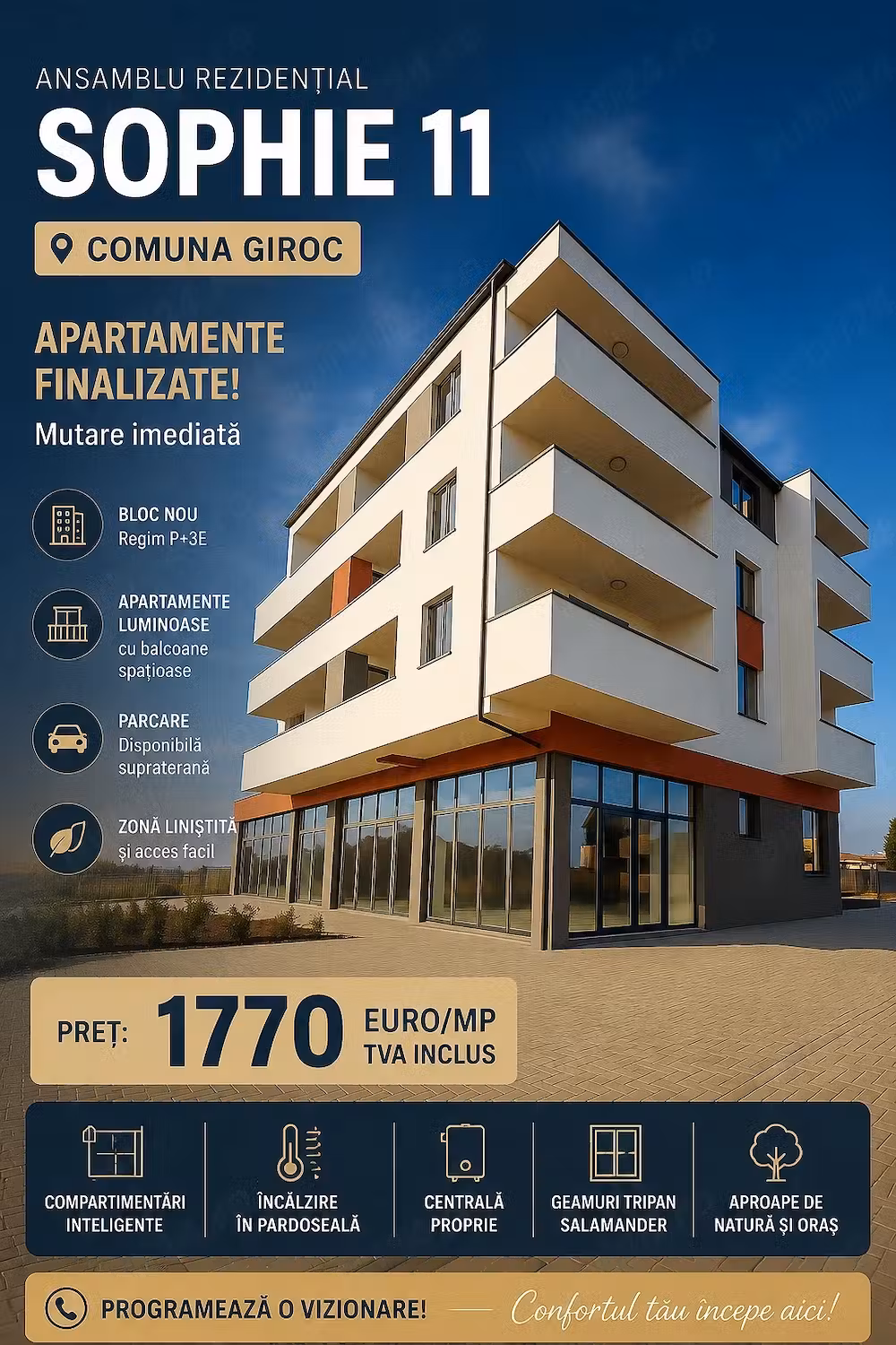 !!! 1770 euro mp  !!! Apartament 2 camere in Ansamblul Rezidential Sophie 11
