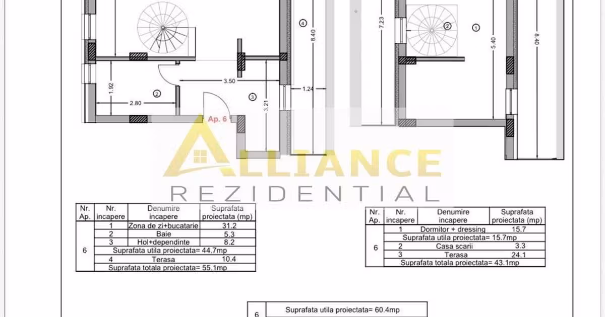 Apartament de vânzare cu 2 camere în Popești-Leordeni