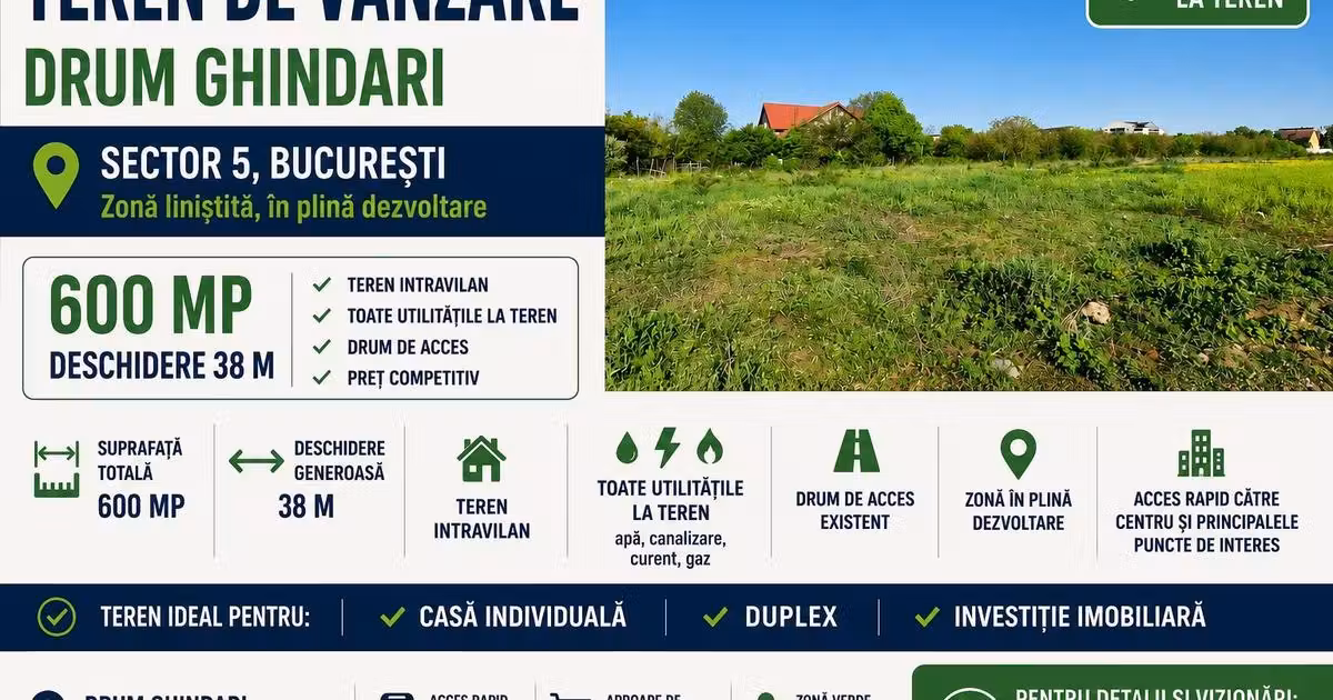 Teren Construcții intravilan de vânzare de 600 mp, în zona Prelungirea Ghencea, Sector 6