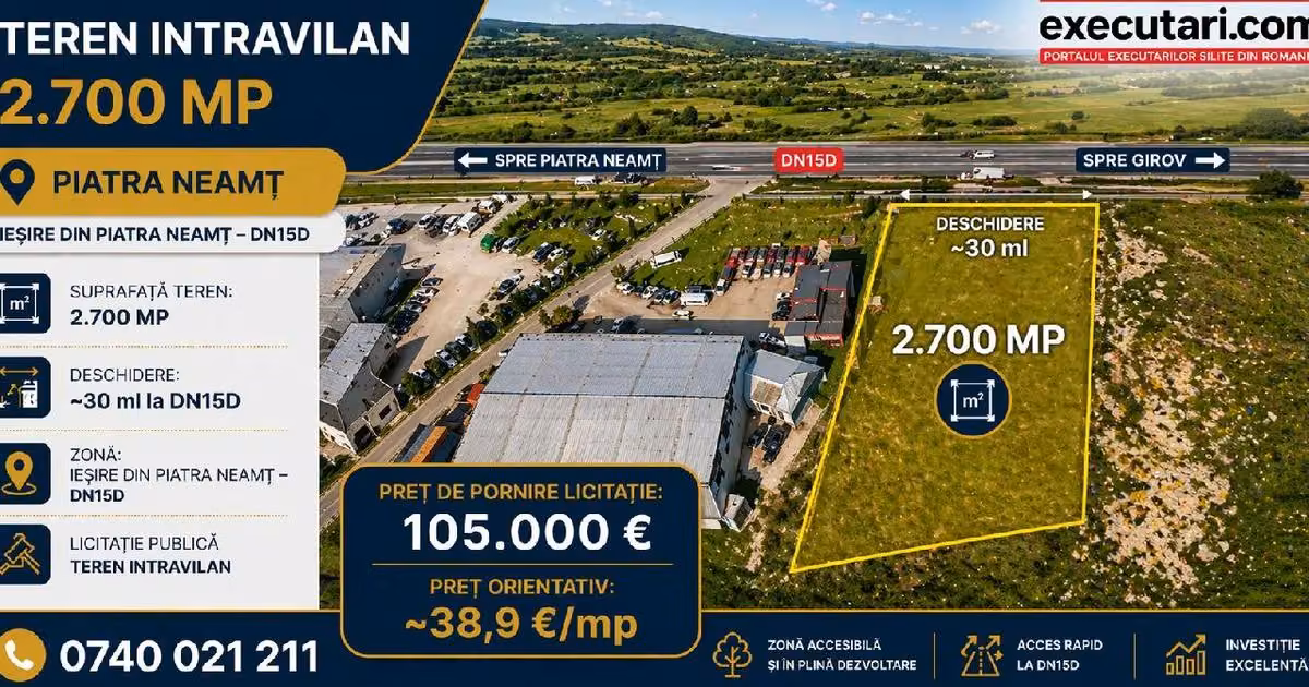 Teren agricol intravilan de vânzare de 2700 mp, în zona Periferie, Piatra-Neamț