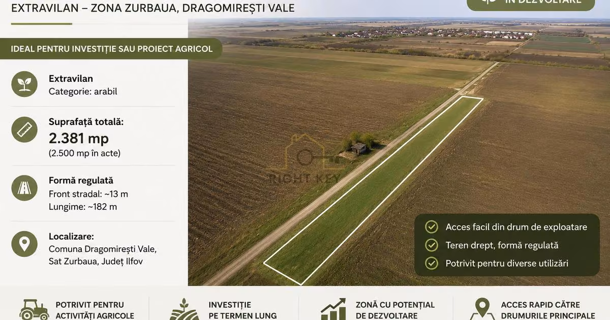 Teren agricol extravilan de vânzare de 2500 mp, în Dragomirești-Vale