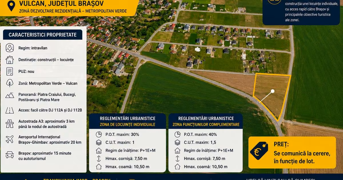 Teren Construcții intravilan de vânzare de 607 mp, în Vulcan