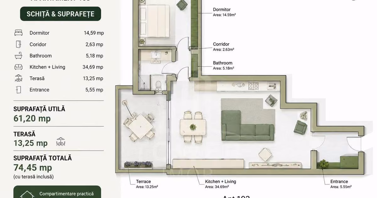Apartament de vânzare cu 2 camere în zona Vest, Sibiu