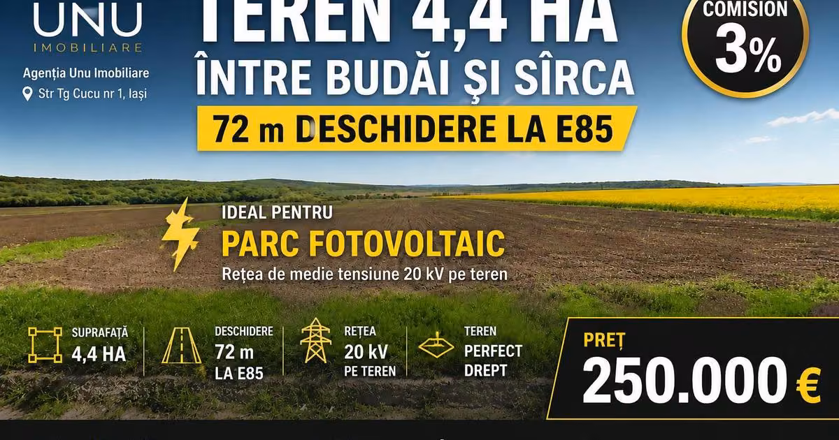 Teren agricol extravilan de vânzare de 44000 mp, în zona Central, Iași