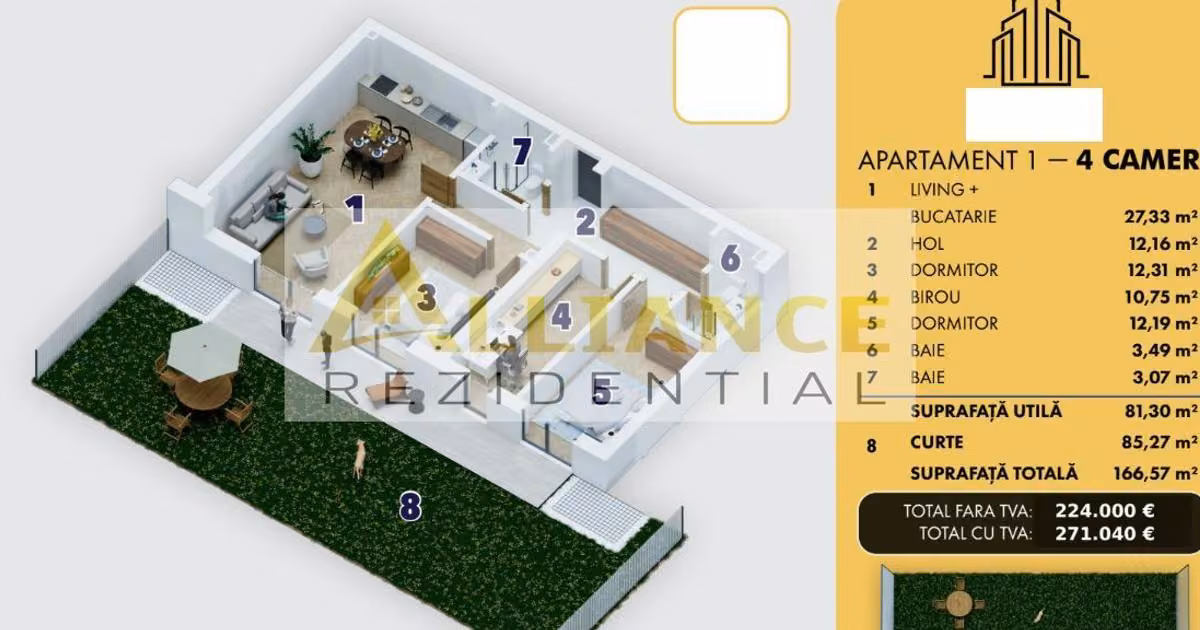 Apartament de vânzare cu 4 camere în Popești-Leordeni