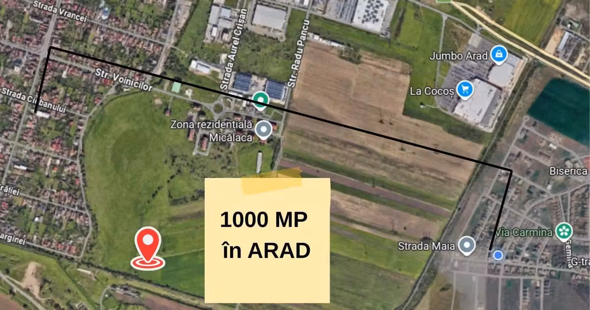 Teren agricol intravilan de vânzare de 1000 mp, în zona Micălaca, Arad