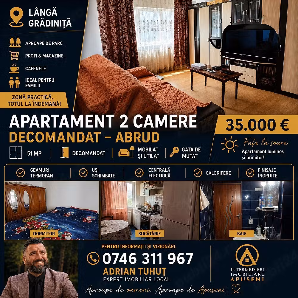 Apartament 2 camere Abrud 51mp | 35000