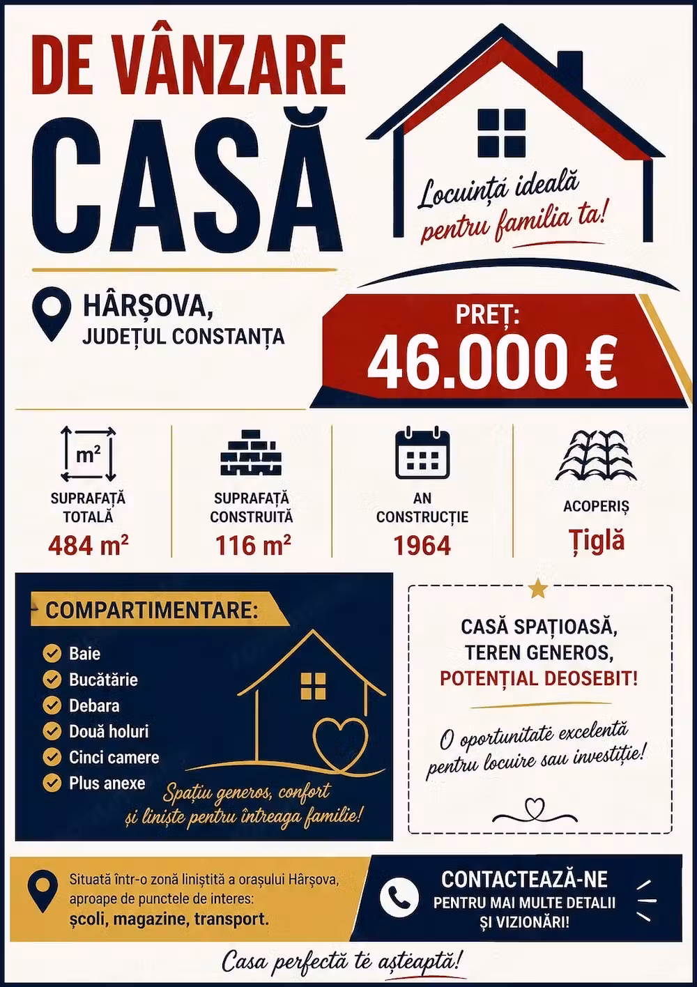 Casă de vânzare în Harsova, jud. Constanța