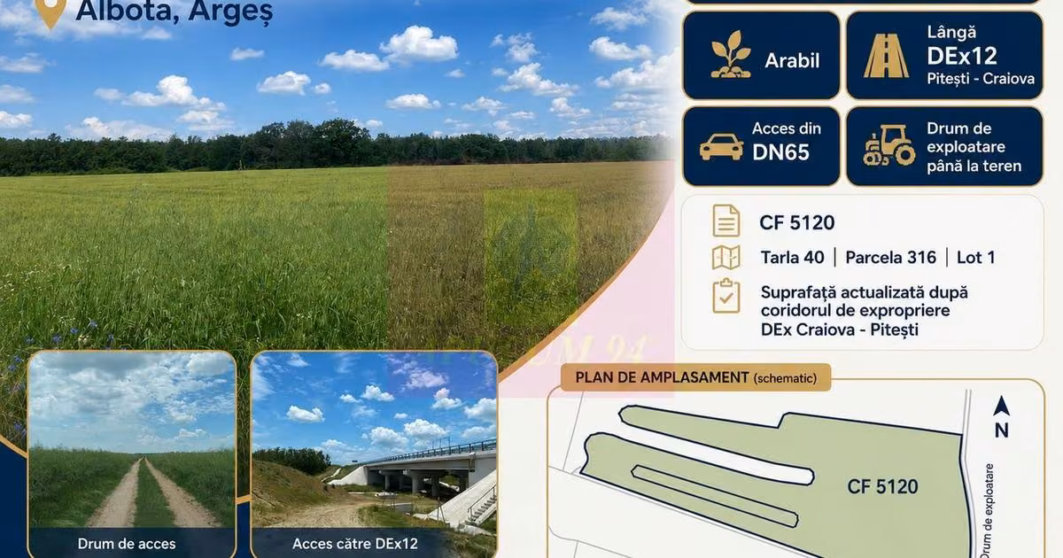 Teren agricol extravilan de vânzare de 62600 mp, în Albota