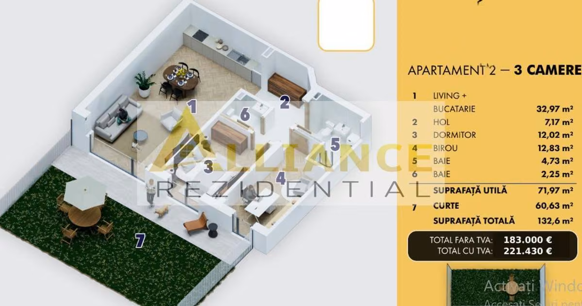 Apartament de vânzare cu 3 camere în Popești-Leordeni