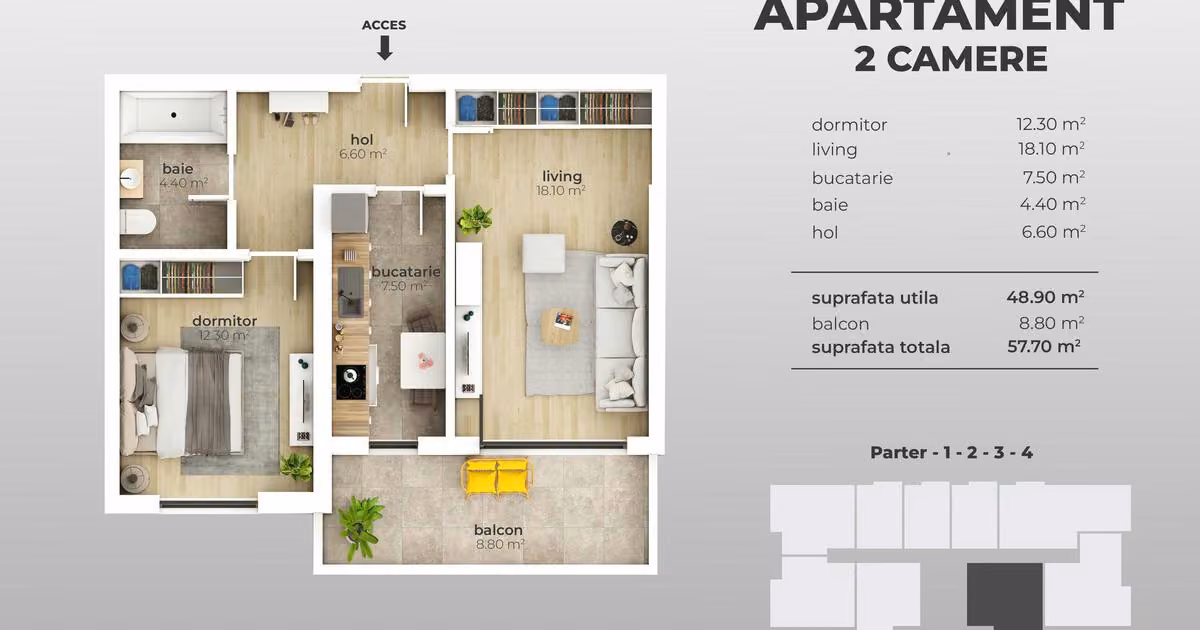 Apartament de vânzare cu 2 camere în zona Apărătorii Patriei, Sector 4