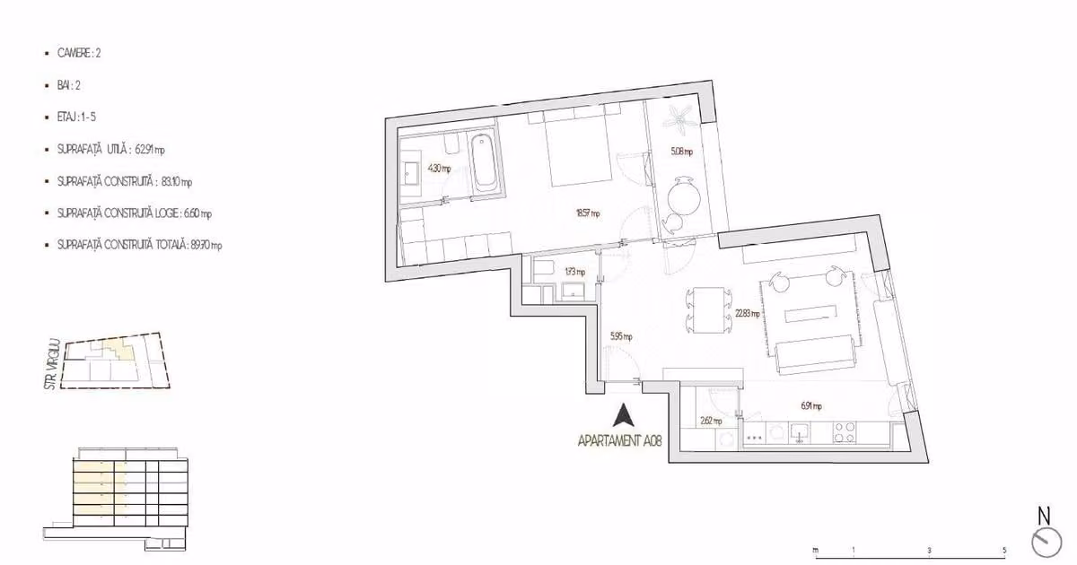 Apartament de vânzare cu 2 camere în zona Victoriei, Ultracentral