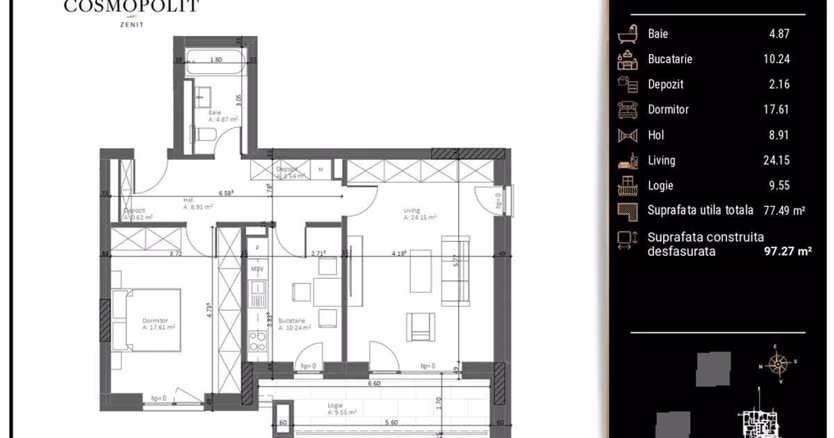 Apartament de vânzare cu 2 camere, mobilat în zona Răcădău, Brașov