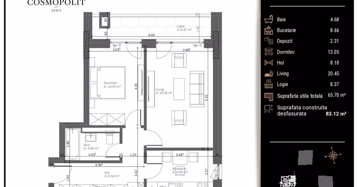 Apartament de vânzare cu 2 camere, mobilat în zona Răcădău, Brașov
