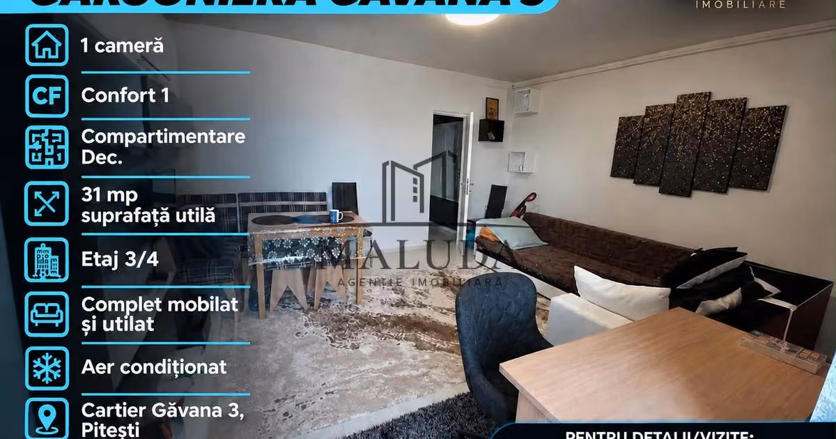 Garsonieră de vânzare, mobilată în zona Găvana 3, Pitești