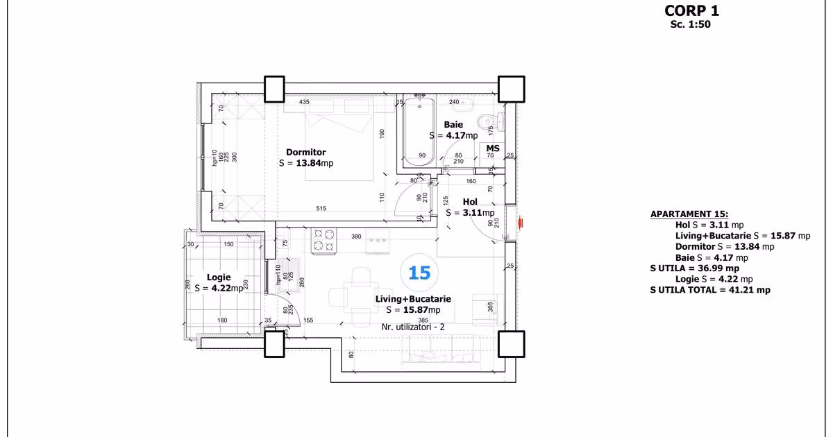 Apartament de vânzare cu 2 camere în Otopeni