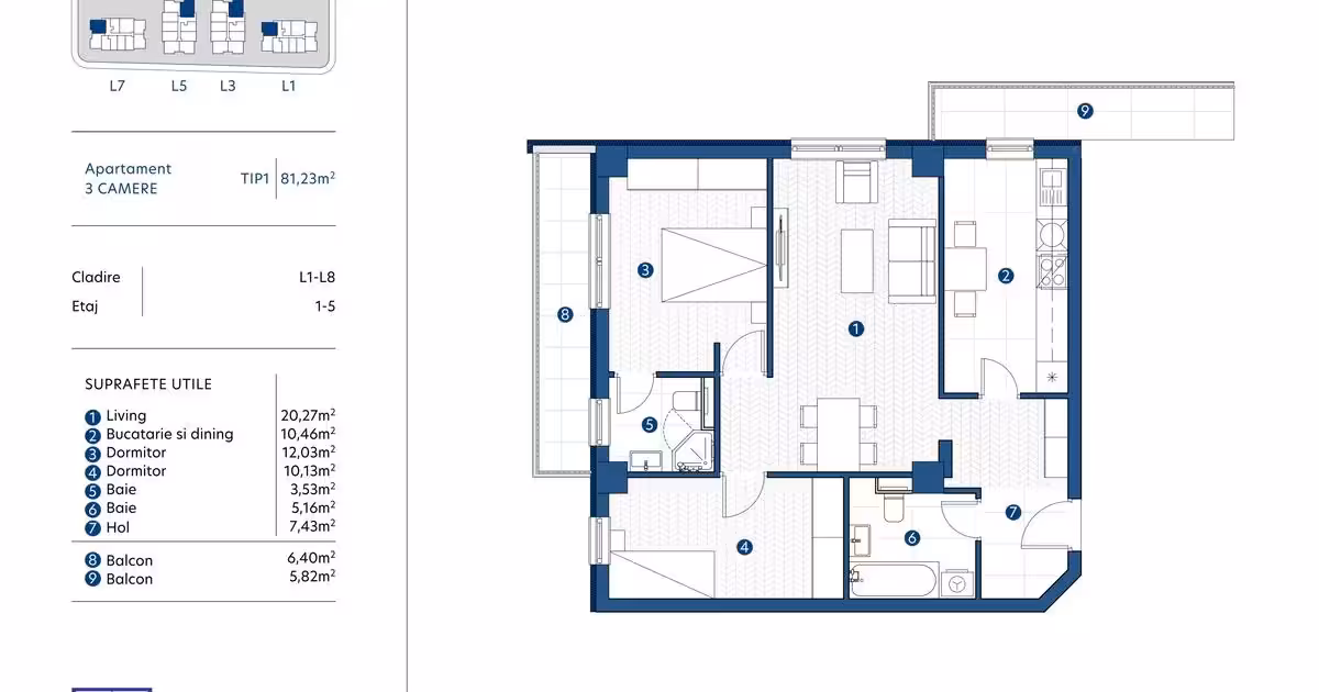 Apartament de vânzare cu 3 camere în zona Galata, Iași