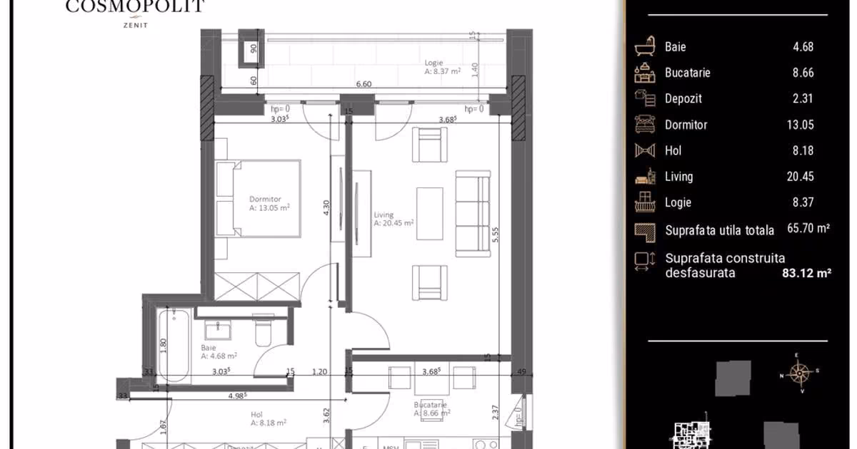 Apartament de vânzare cu 2 camere, mobilat în zona Răcădău, Brașov