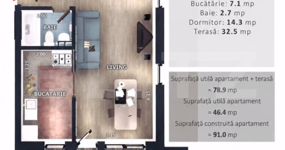 Apartament de vânzare cu 2 camere în Florești