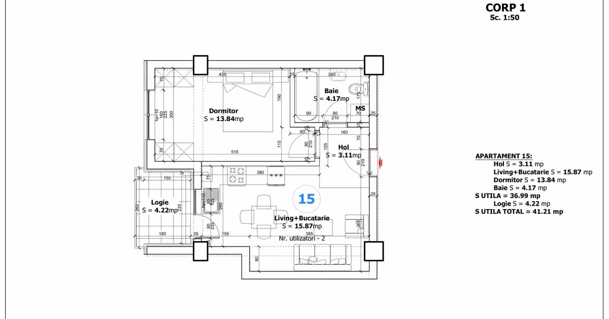 Apartament de vânzare cu 2 camere în Otopeni