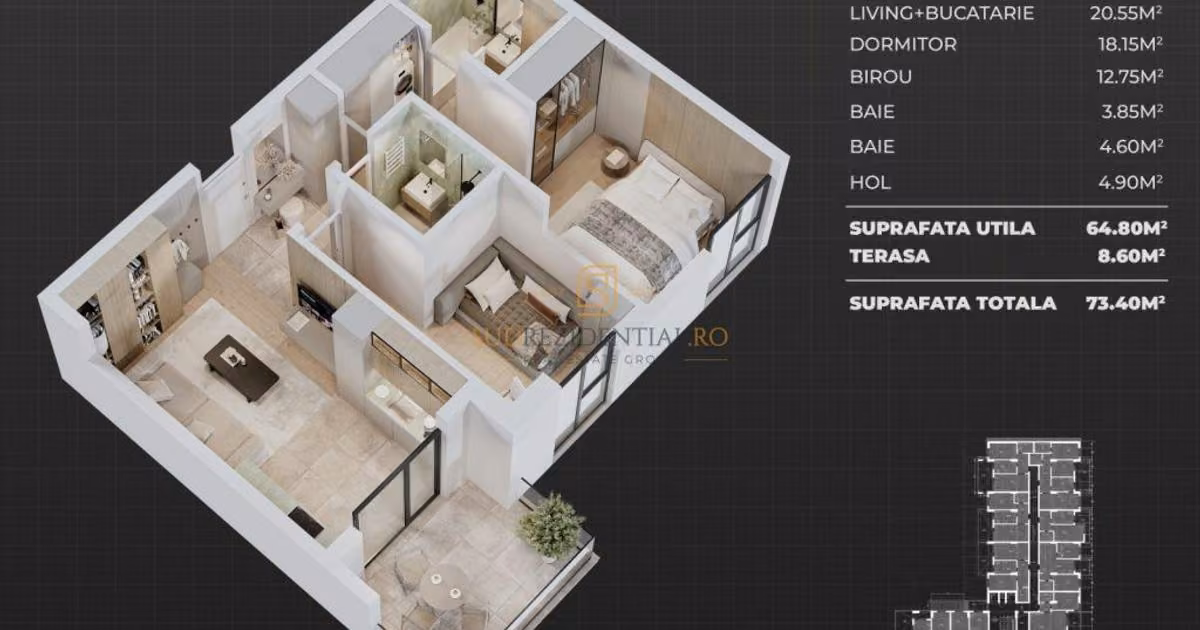 Apartament de vânzare cu 3 camere în Popești-Leordeni