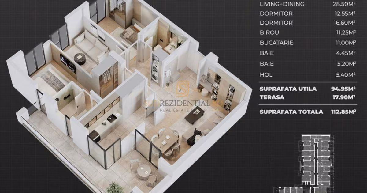 Apartament de vânzare cu 4 camere în Popești-Leordeni
